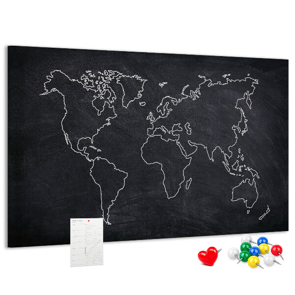 Cork memo board World map outline