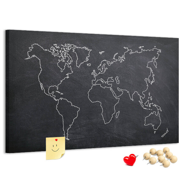 Cork memo board World map outline