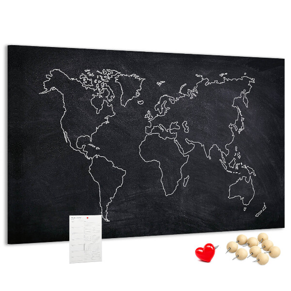 Cork memo board World map outline