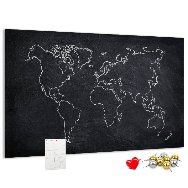 Cork memo board World map outline