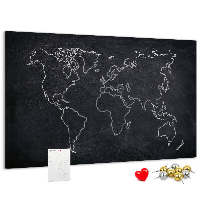 Cork memo board World map outline