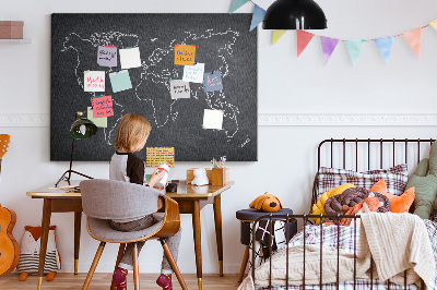 Cork memo board World map outline