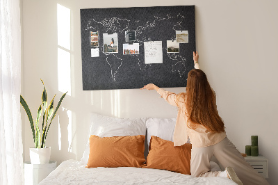Cork memo board World map outline