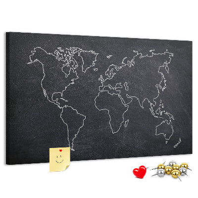 Cork memo board World map outline