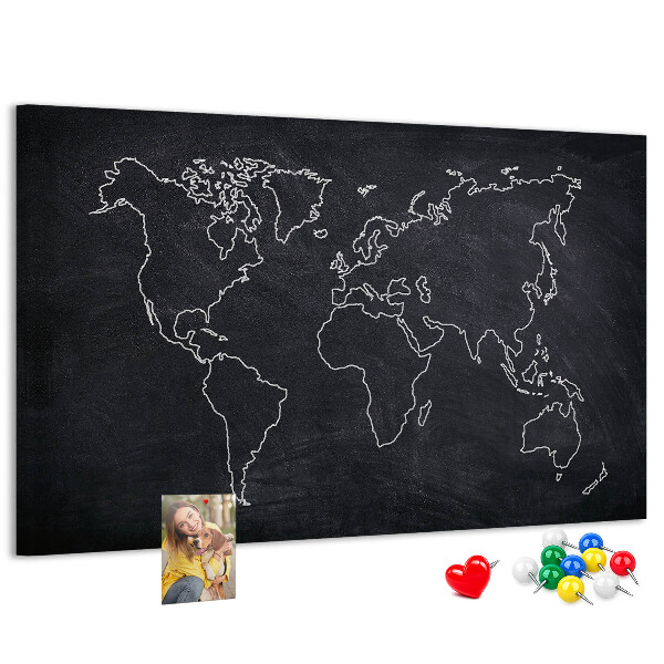 Cork memo board World map outline