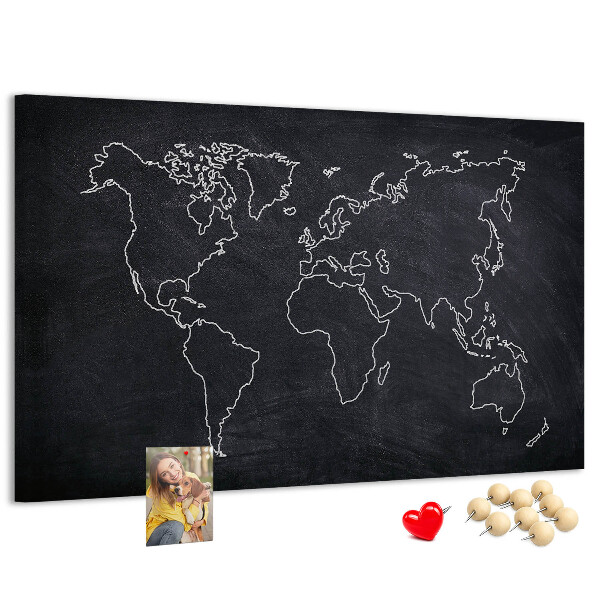 Cork memo board World map outline