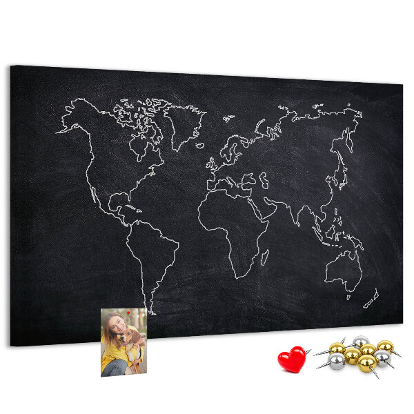Cork memo board World map outline