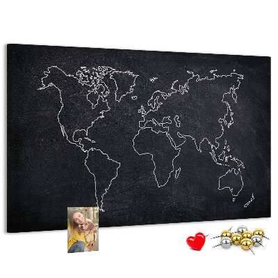 Cork memo board World map outline