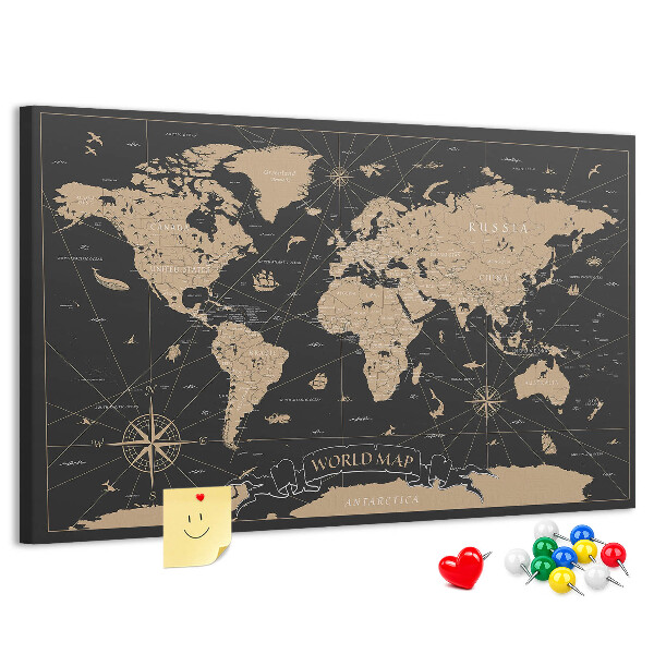 Cork memo board Vintage world map