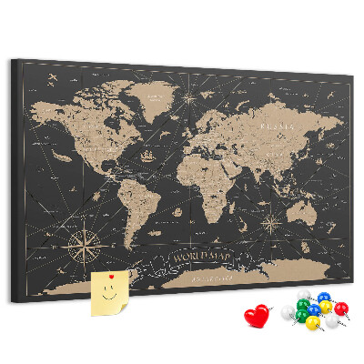 Cork memo board Vintage world map