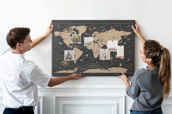 Cork memo board Vintage world map