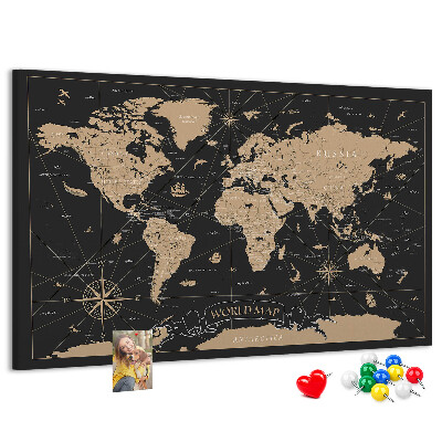 Cork memo board Vintage world map