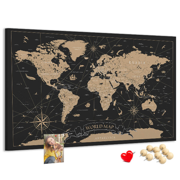 Cork memo board Vintage world map
