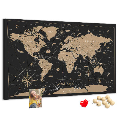 Cork memo board Vintage world map