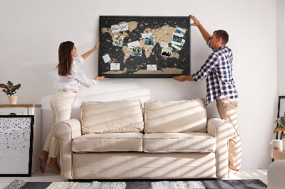 Cork memo board Vintage world map