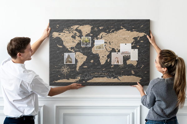 Cork memo board Vintage world map