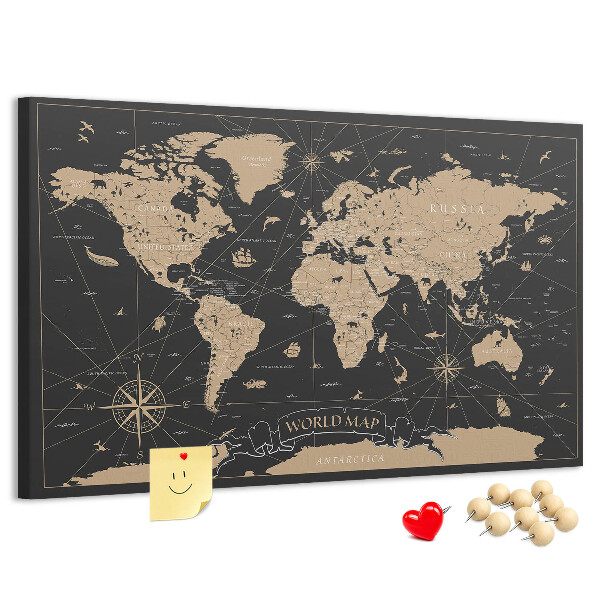 Cork memo board Vintage world map