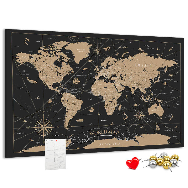 Cork memo board Vintage world map