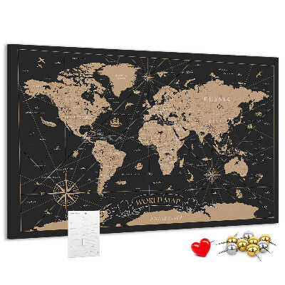Cork memo board Vintage world map