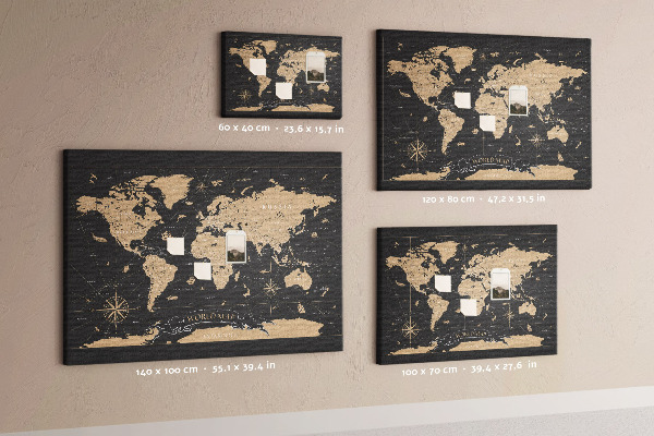 Cork memo board Vintage world map