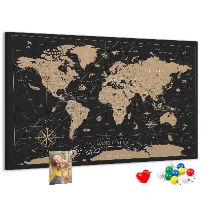 Cork memo board Vintage world map