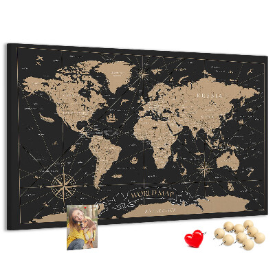 Cork memo board Vintage world map