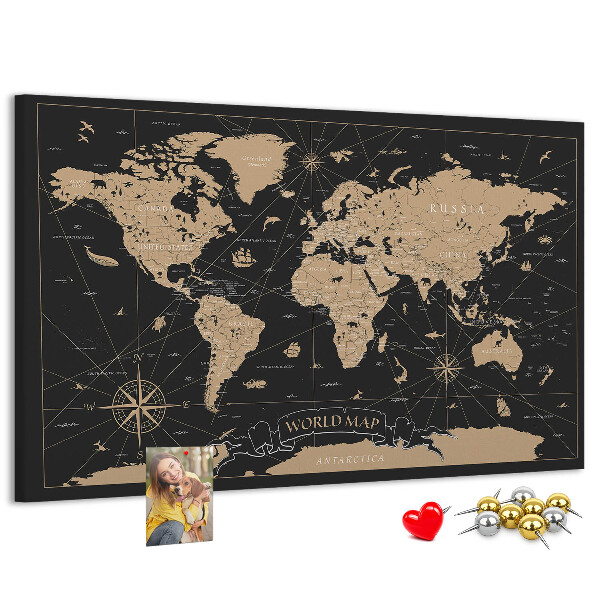 Cork memo board Vintage world map