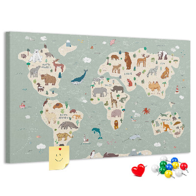 Cork board Animal world map