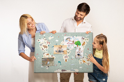Cork board Animal world map