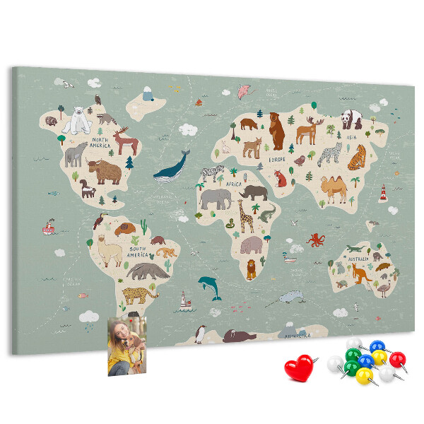 Cork board Animal world map