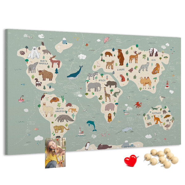 Cork board Animal world map