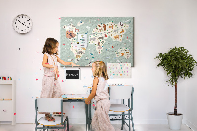 Cork board Animal world map