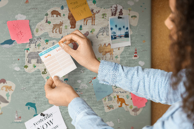 Cork board Animal world map