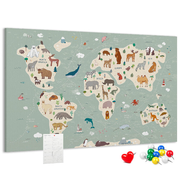 Cork board Animal world map