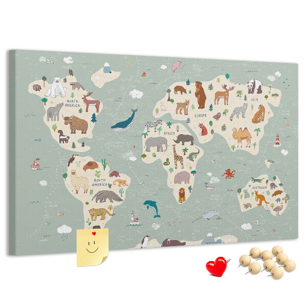 Cork board Animal world map