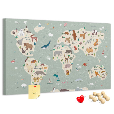 Cork board Animal world map