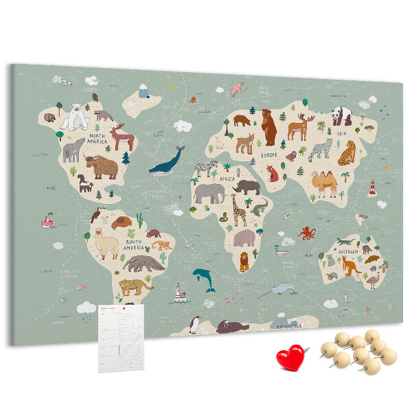 Cork board Animal world map