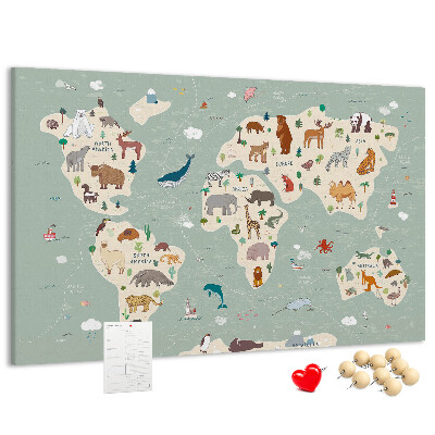 Cork board Animal world map