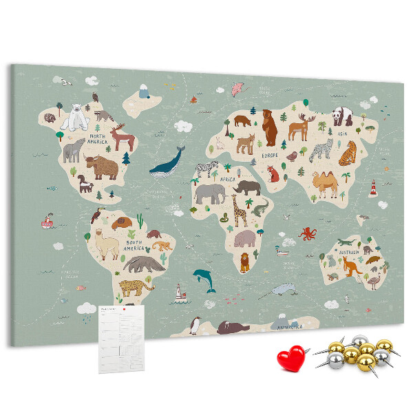 Cork board Animal world map