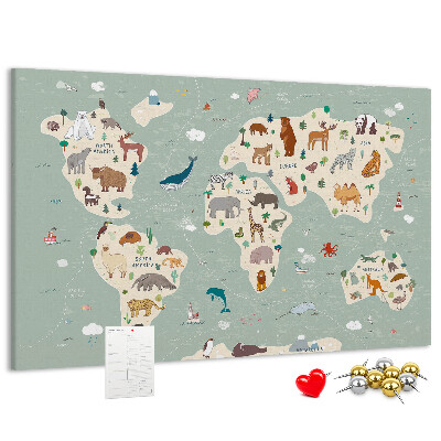 Cork board Animal world map