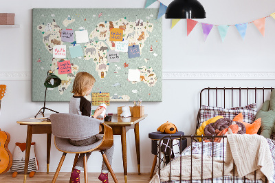 Cork board Animal world map