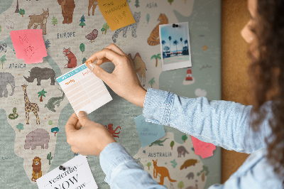 Cork board Animal world map