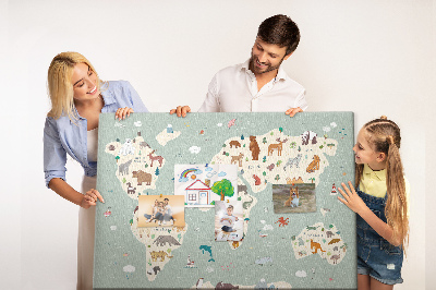 Cork board Animal world map