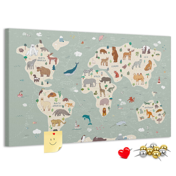 Cork board Animal world map