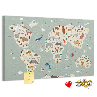 Cork board Animal world map