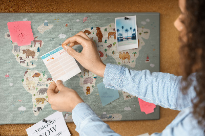 Cork board Animal world map