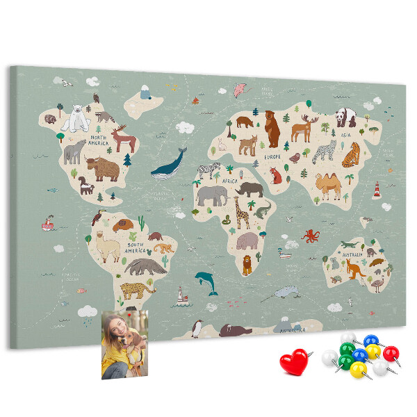 Cork board Animal world map