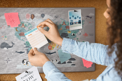 Cork memo board Cartoon map