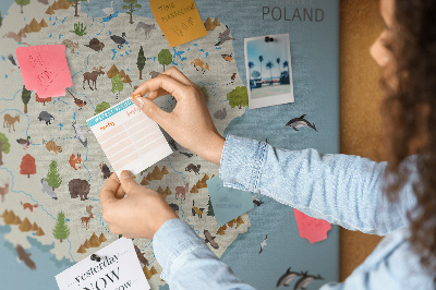 Cork display board Poland Animal Map