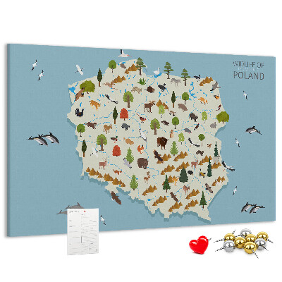 Cork display board Poland Animal Map